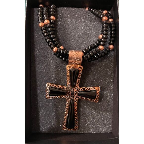 Jay King Black Onyx & Copper Cross Statement Necklace New in Box - Picture 1 of 9